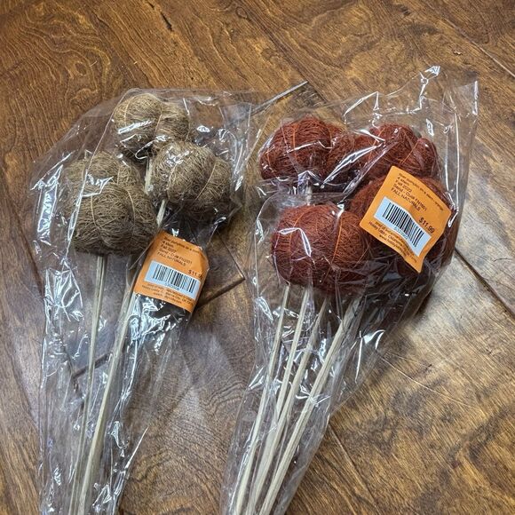 8 Fiber Pumpkins On Stems 18” Fall Autumn Decor Thanksgiving Orange Tan Harvest - Picture 1 of 13